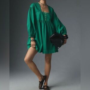 Long-Sleeve Square-Neck Denim Babydoll